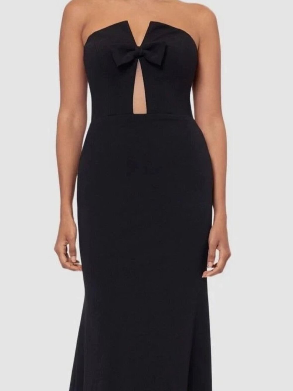 Aqua Formal Black Sweetheart-Neck Strapless Bow Gown Dress
